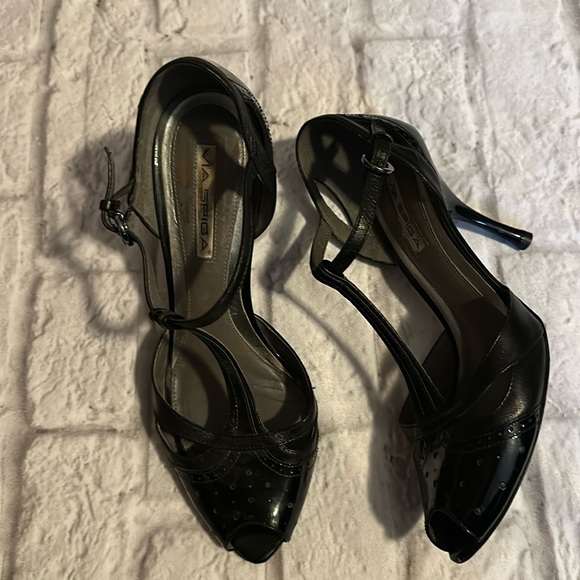 Via Spiga Shoes - Via Spiga Open Toe Black Women’s Heels Size 8.5